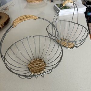 Gray Wire and Rattan Handled Fruit Basket - Home Accents